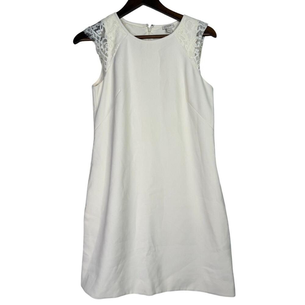 J. Crew Lace Cap Sleeve Knee Length Shift Dress Pockets Back Zip Lined 4 Ivory